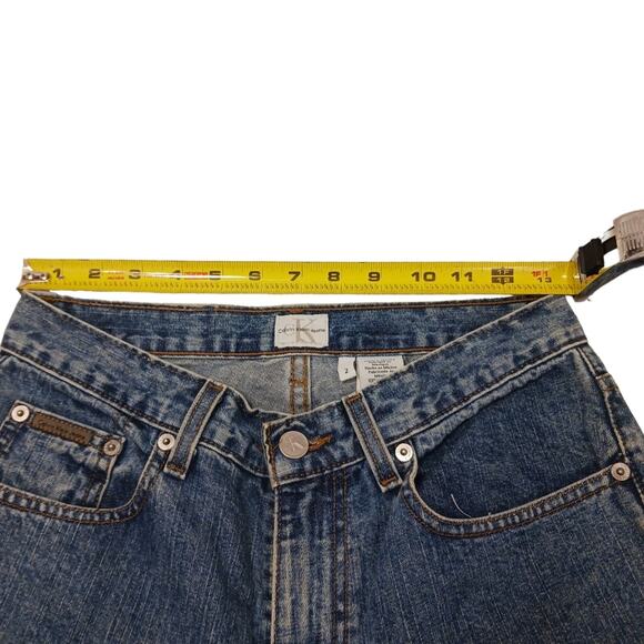 VNT Calvin Klein Jeans Women's Size 2 L32 Blue Boot HIGH RISE Denim LEATHER Tab - Picture 15 of 16